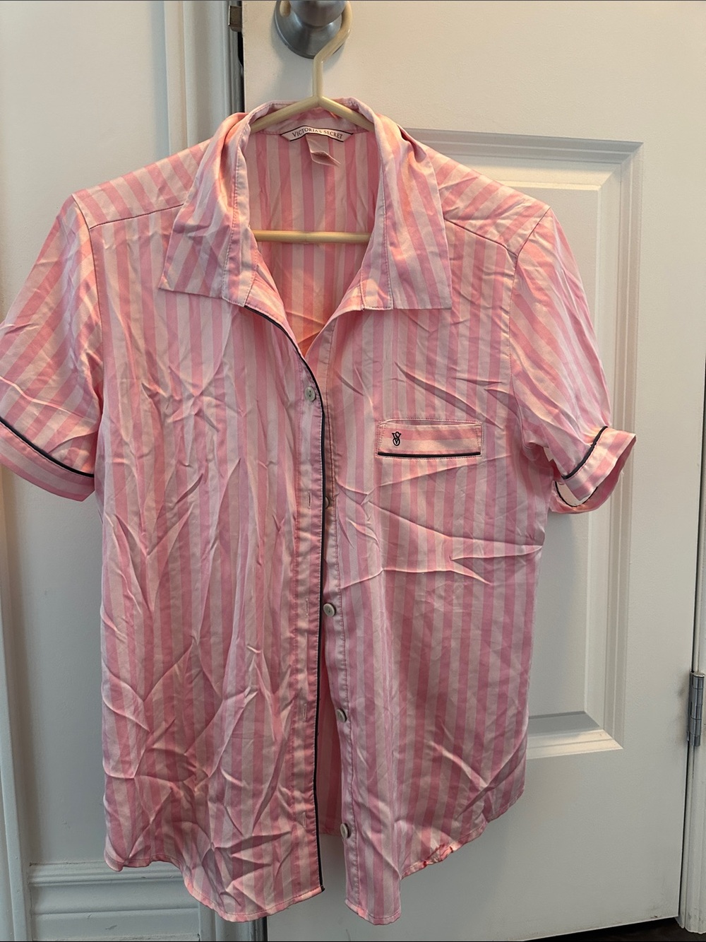 Victoria's Secret Pink Striped Short-Sleeve Button-Down Shirt